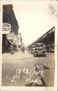 New York City Manhattan 9th Ave L Cars Store Signs Real Photo Postcard c1910