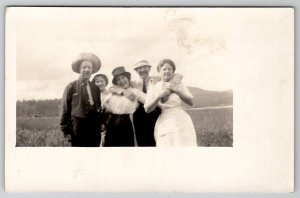 RPPC Group of Edwardian People Ladies Men Hats Smiles Real Photo Postcard I25