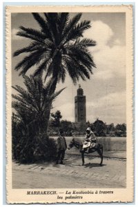 c1940's Buck Riding The Koutoubia Through Palm Trees Marrakesh Morocco Postcard