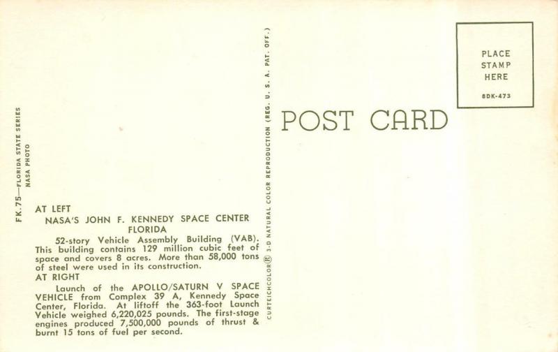 FL, Florida  KENNEDY SPACE CENTER & Apollo/Saturn V Launch~Complex 39 A Postcard