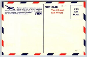 Transportation~TWA Airlines Airplane in Sky~1950s Postcard