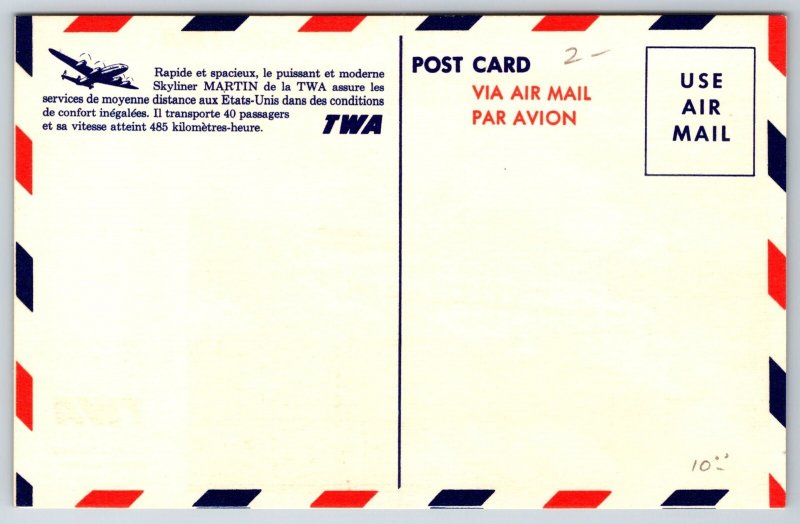 Transportation~TWA Airlines Airplane in Sky~1950s Postcard