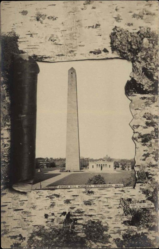 Charlestown Massachusetts MA Bunker Hill Birch Bark Border Real Photo Postcard