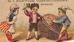 Approx. Size: 1.75 x 3 A. J. Barwick, confectionery  Late 1800's Tradecard Non  