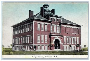 1910 High School Building Exterior Alliance Nebraska NE Posted Trees Postcard