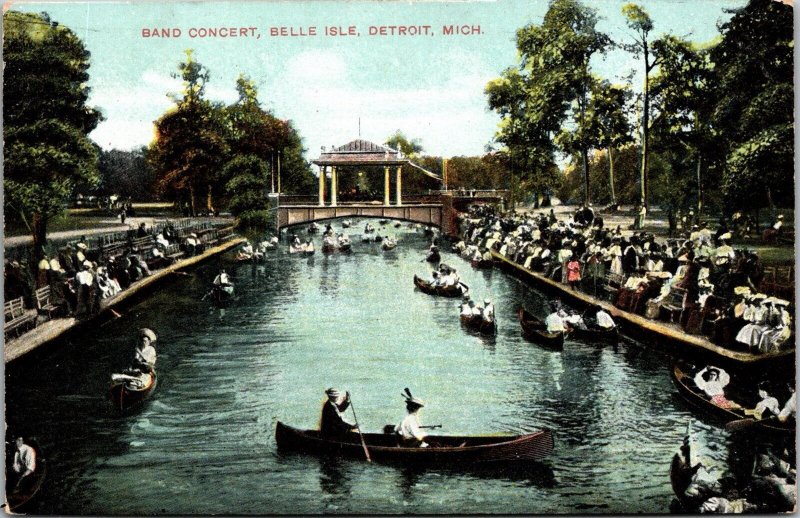 Vintage Band Concert Belle Isle Detroit Michigan Postcard JE23