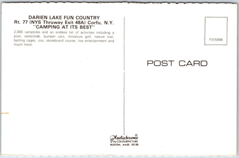 VINTAGE POSTCARD DARIEN LAKE FUN COUNTRY CAMPING SCENE SWIMMING POOL CORFU N.Y.