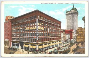 Pittsburgh PA Liberty Avenue Federal Street F.W. Woolworth Co. Trolley Postcard