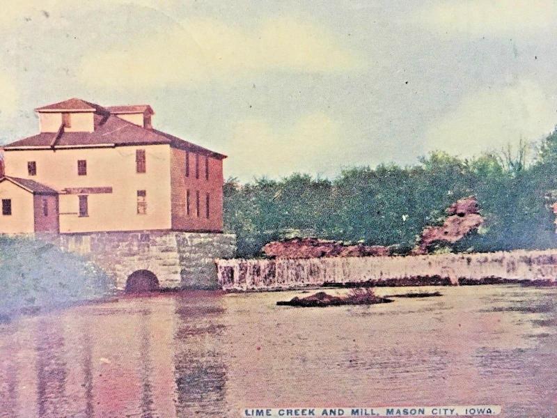 Postcard  Hand Tinted View of Lime Creek and Mill, Mason City, Iowa  Y9