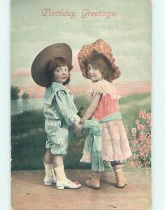 Divided-Back birthday TWO CUTE GIRLS HOLDING HANDS o7221