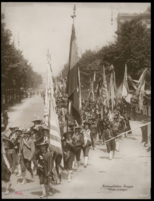 Austria 1908 Kaiser Franz Joseph Huldigungs Festival RPPC Tyrolian Rifles 94848