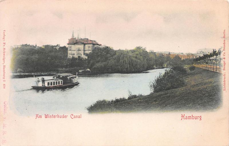 Am Winterhuder Canal, Hamburg, Germany, Early Postcard, Unused