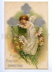 187128 EASTER Winged ANGEL w/ Flowers Vintage EMBOSSED PC