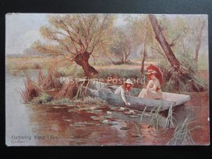 Country Life PUNTING Gathering Water Lilies c1905 by Hildeshiemer 5267