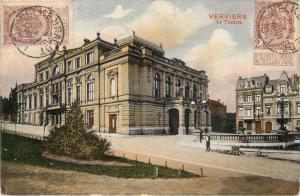 Verviers Belgium. Le Theatre Divided Back Postcard. 2 Stamps, Cancels On Front