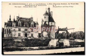 Old Postcard Chateau Chenonceau L & # 39Aile Thomas Tower masks and drawbridge