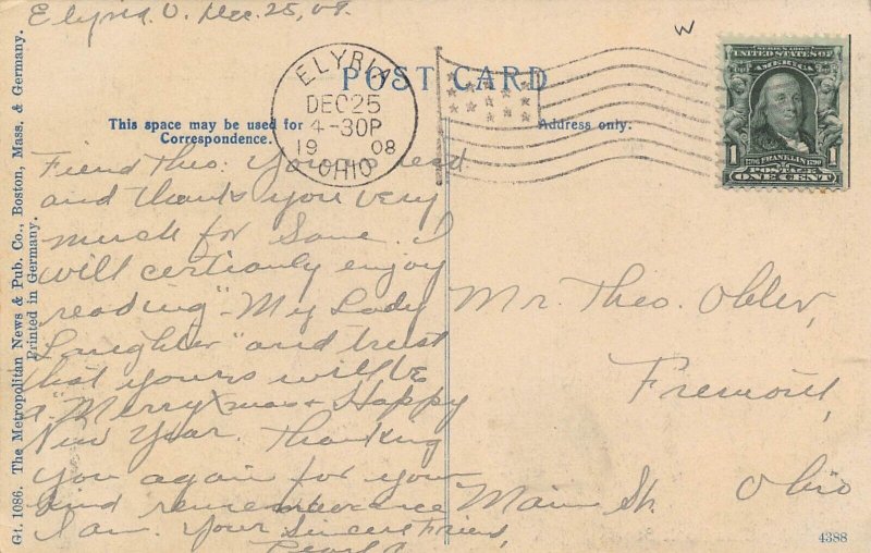 High School Elyria Ohio 1908 postcard