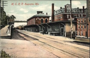 Augusta Maine ME M.C. Railroad Train Depot Station c1910 Vintage Postcard