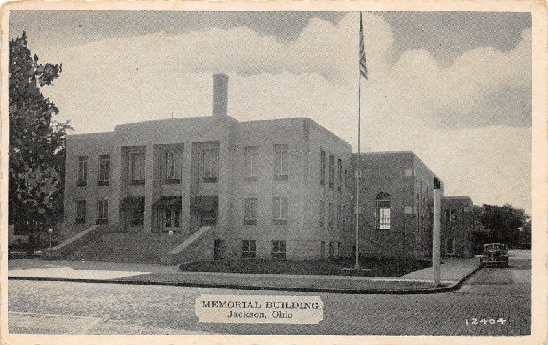 G23/ Jackson Ohio Postcard c1940s Memorial Hall Building  8