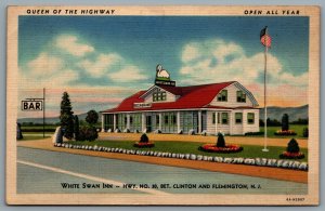 Postcard Flemington NJ c1936 White Swan Inn Hwy 30 Queen Of The Highway Advert