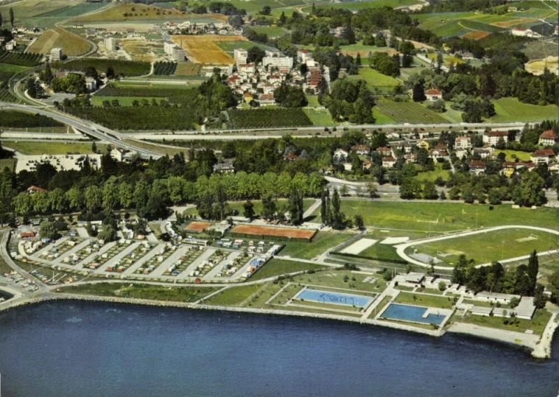 switzerland, MORGES, Aerial View Stadion STADIUM, Swimming Pool (1982)