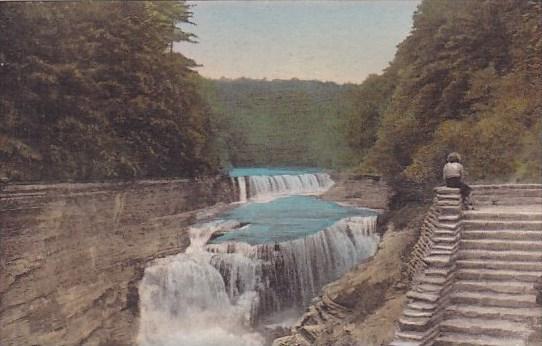 Lower Falls Genesee River Letchworth State Park P O Castile New York Handcolo...