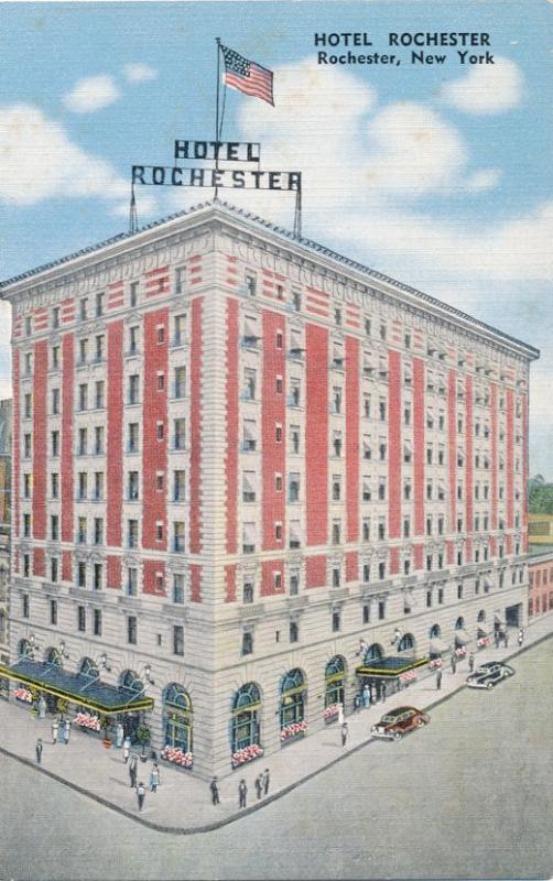 Hotel Rochester flying American Flag, Rochester, New York - Linen