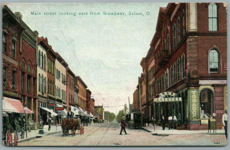 SALEM OH MAIN STREET FROM BROADWAY ANTIQUE POSTCARD