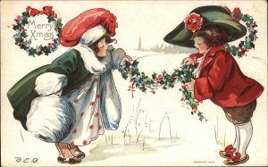 B.E.B. Christmas Cute Children Elaborate Clothing c1910 Vintage Postcard