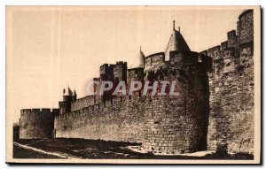 Old Postcard in Carcassonne Cite the Tour Carree and the High Strings