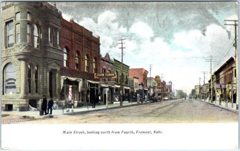 FREMONT, Nebraska  NE    MAIN STREET Scene north from FOURTH  1910 Postcard 