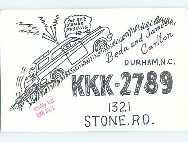 Pre-1980 RADIO CARD - CB HAM OR QSL Durham North Carolina NC AH2248