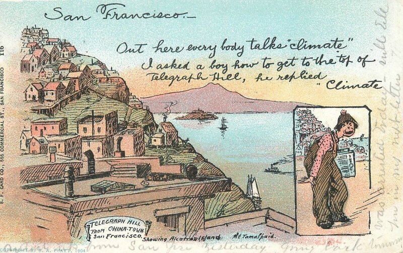 Postcard California San Francisco Comic Art telegraph hill Chinatown 23-10951