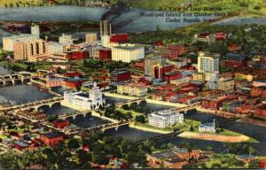 Iowa Cedar Rapids Aerial View Of Loop District Municipal Island and Quaker Oa...