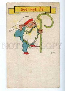 187433 NEW YEAR Gnome Dwarf SANTA CLAUS Vintage ART DECO PC