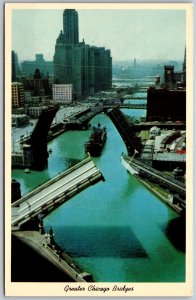 Vtg Illinois IL Greater Chicago Bridges Span Chicago River 1950s VIew Postcard