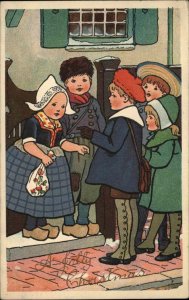 Christmas Nister No 1989 Folk Art Dutch Children c1910 Vintage Postcard