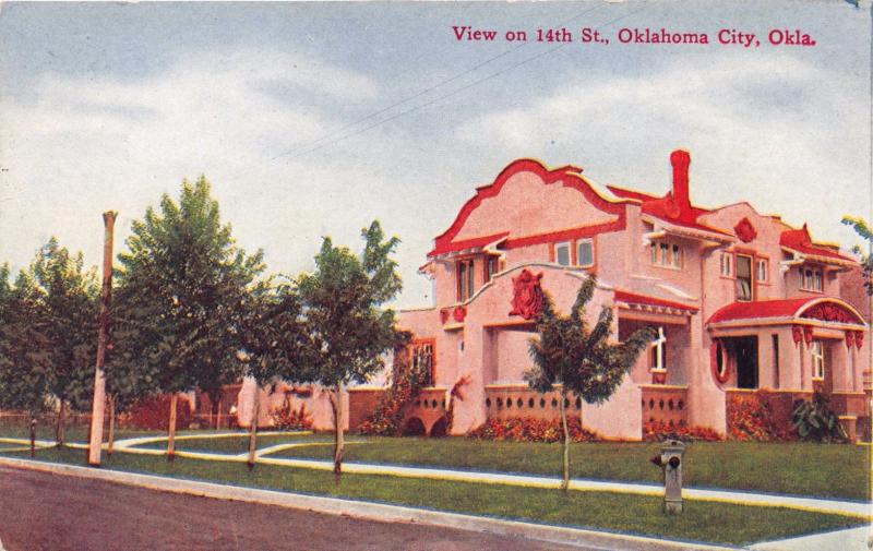 OKLAHOMA CITY OK VIEW ON 14th STREET POSTCARD 1910s