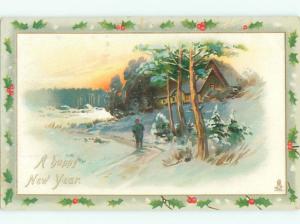 Divided-Back NEW YEAR SCENE Great Postcard W7476