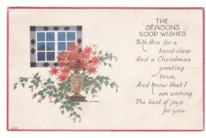 The Season's Good Wishes, Flowers, Holly, Vintage Christmas Postcard