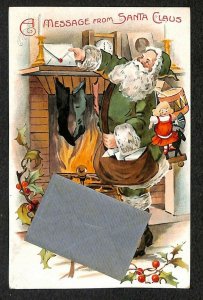 Christmas Green Message From Suited Santa Claus Attached Envelope Postcard