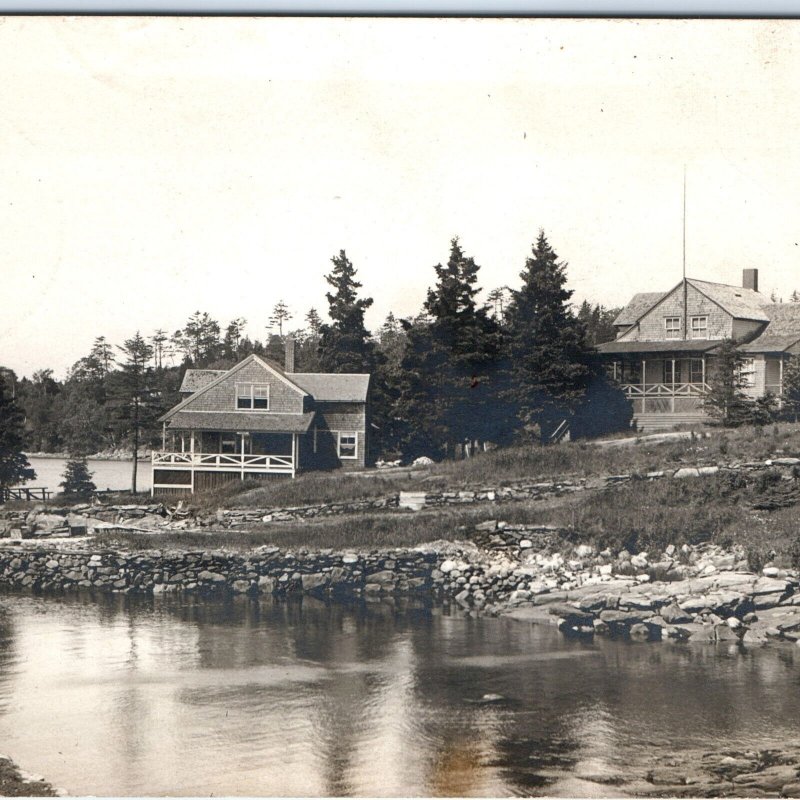 c1910s US Mystery Lake Lodge Inn RPPC Camp Real Photo Dock Resort Postcard A96