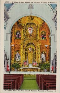 Panama The Golden Alter San Jose Church Casa Central Linen Postcard H15