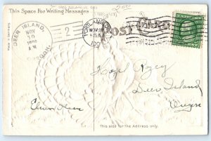 Thanksgiving Greetings Turkey Airbrushed DPO (1837-1958) Deer Island OR Postcard