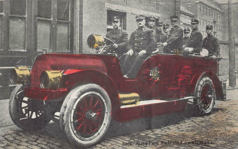 AUTO FIRE PATROL LOWELL MASSACHUSETTS POSTCARD (c. 1910)