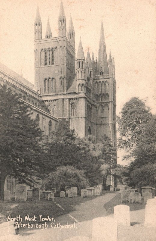 Vintage Postcard 1910's North West Tower Peterborough Cathedral London UK