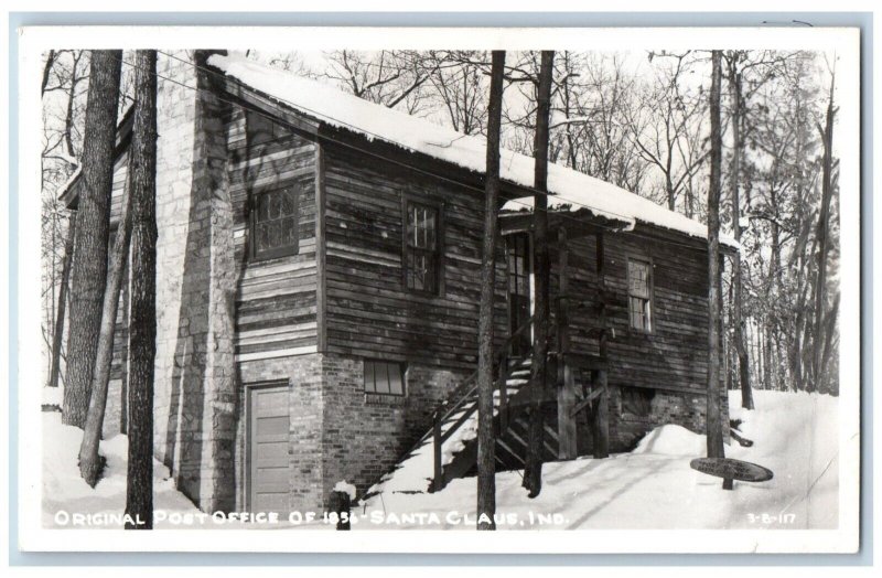 Santa Claus Indiana IN Postcard RPPC Photo Original Post Office Of 1856 Winter