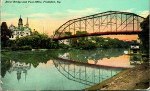 Postcard 1914 Frankfort Kentucky KY Post Office and River Bridge Kirby & Co Q21