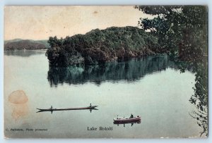 New Zealand Postcard Lake Rotoiti Boat Canoeing c1910 Antique Posted