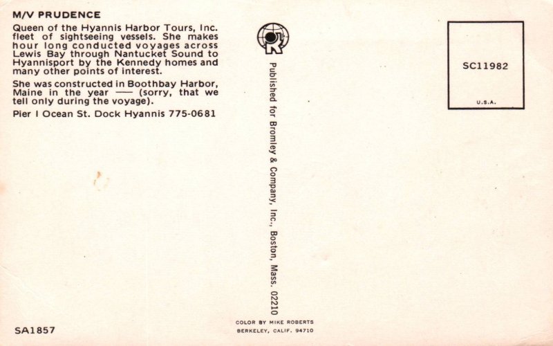 M/V Prudence Sightseeing Vessel Hyannis Harbor Tours BIN